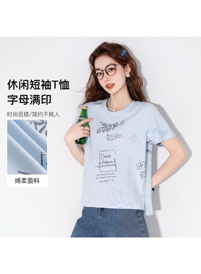 Jeanswest Women's T-shirt Short Sleeve Summer Women's Clothing Casual Loose Fit Ladies T-shirt Short Sleeve New Season Full Print Top - Image 2