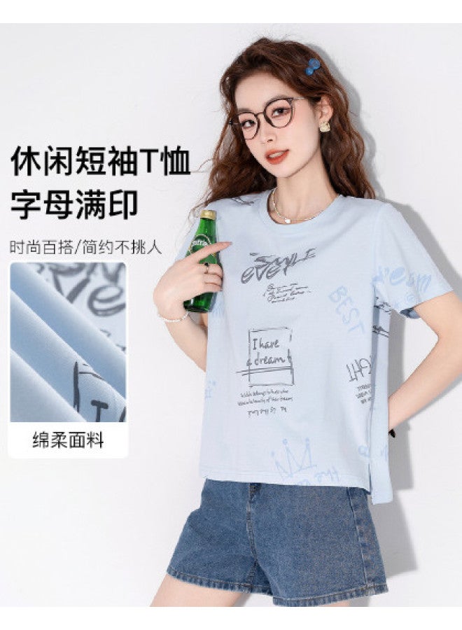 Jeanswest Women's T-shirt Short Sleeve Summer Women's Clothing Casual Loose Fit Ladies T-shirt Short Sleeve New Season Full Print Top - Image 1