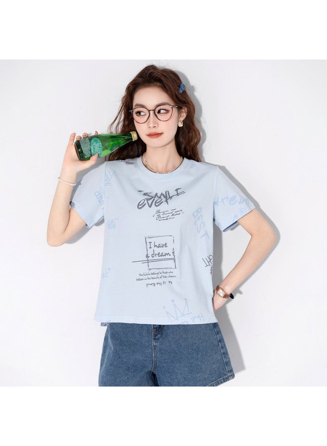 Jeanswest Women's T-shirt Short Sleeve Summer Women's Clothing Casual Loose Fit Ladies T-shirt Short Sleeve New Season Full Print Top - Image 4