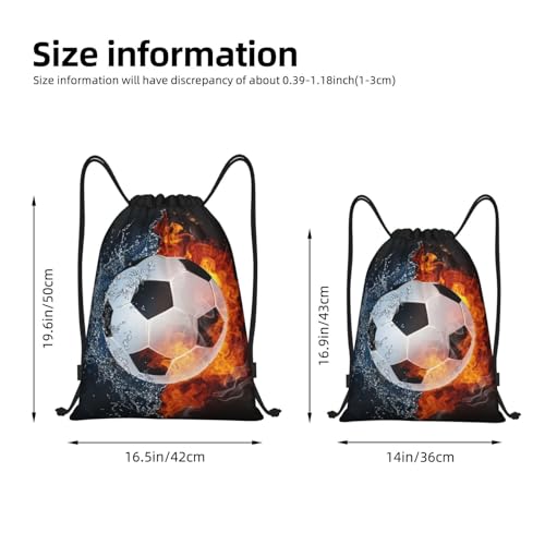 YIJIUWKIS Kids Soccer Drawstring Bags for Boys Girls SportsThemed Drawstring Backpack Casual Knapsack with Water and Fire Printed for Teens Adults Women Men for Gym Travel Swimming Hiking Camping Medium - Image 3