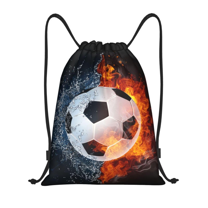 YIJIUWKIS Kids Soccer Drawstring Bags for Boys Girls SportsThemed Drawstring Backpack Casual Knapsack with Water and Fire Printed for Teens Adults Women Men for Gym Travel Swimming Hiking Camping Medium - Image 2