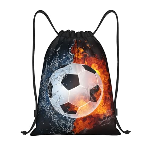 YIJIUWKIS Kids Soccer Drawstring Bags for Boys Girls SportsThemed Drawstring Backpack Casual Knapsack with Water and Fire Printed for Teens Adults Women Men for Gym Travel Swimming Hiking Camping Medium - Image 1