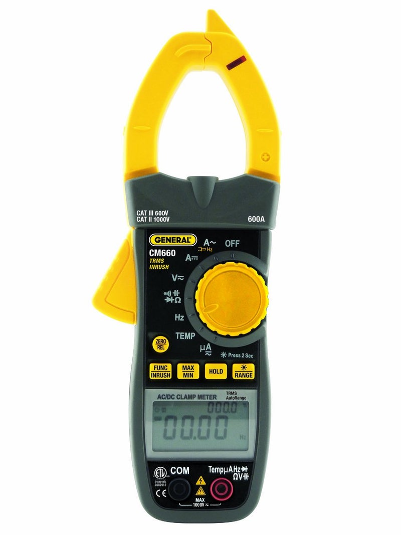 General Tools CM660 Dual Display Amp Clamp with ACDC Amps True RMS NonContact Voltage Detector 750V 600A 001A Resolution