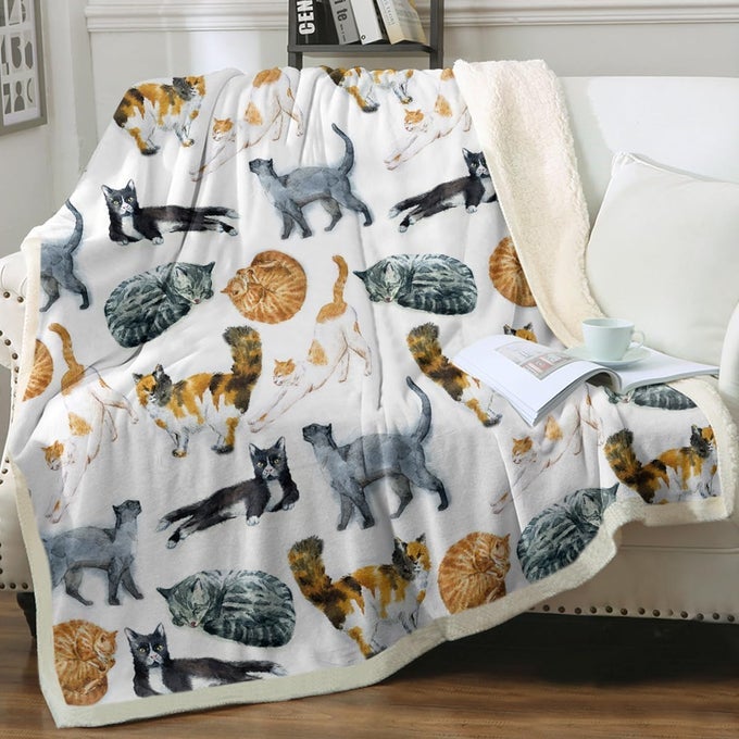COLORFUL CAT FLEECE THROW BLANKET FOR COUCH CHAIR FUZZY KITTEN PRINT PLUSH SHERPA BLANKET GIFTS FOR CAT LOVERS KIDS THROW50 X 60