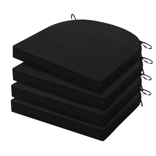 HARBOREST Outdoor Chair Cushions Set of 4 Water Resistant Patio Chair Cushions with Ties Outdoor Seat Cushions for Patio Furniture 17x16x2 Black - Image 1
