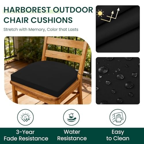 HARBOREST Outdoor Chair Cushions Set of 4 Water Resistant Patio Chair Cushions with Ties Outdoor Seat Cushions for Patio Furniture 17x16x2 Black - Image 3