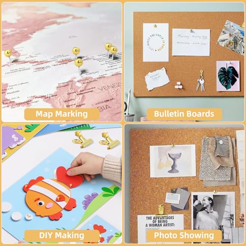 neotidy Gold Push Pins Set, 310 Pcs Decorative Thumb Tacks for Cork Board with Push Pin Hooks & Clips, 5 Styles Office Pushpins Set in Storage Box for Bulletin Board, Maps, Photos, Notes - Image 2