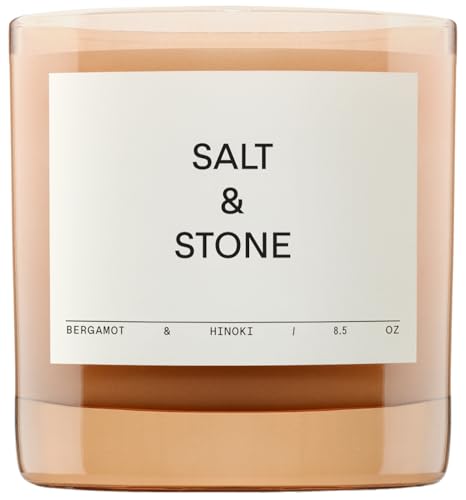 SALT STONE Scented Candle for Women Men HandPoured Aromatic Fragrant Coconut Soy Blend Wax 100 Cotton Wick LongLasting 50 Hour Burn Time 85 oz Bergamot Hinoki