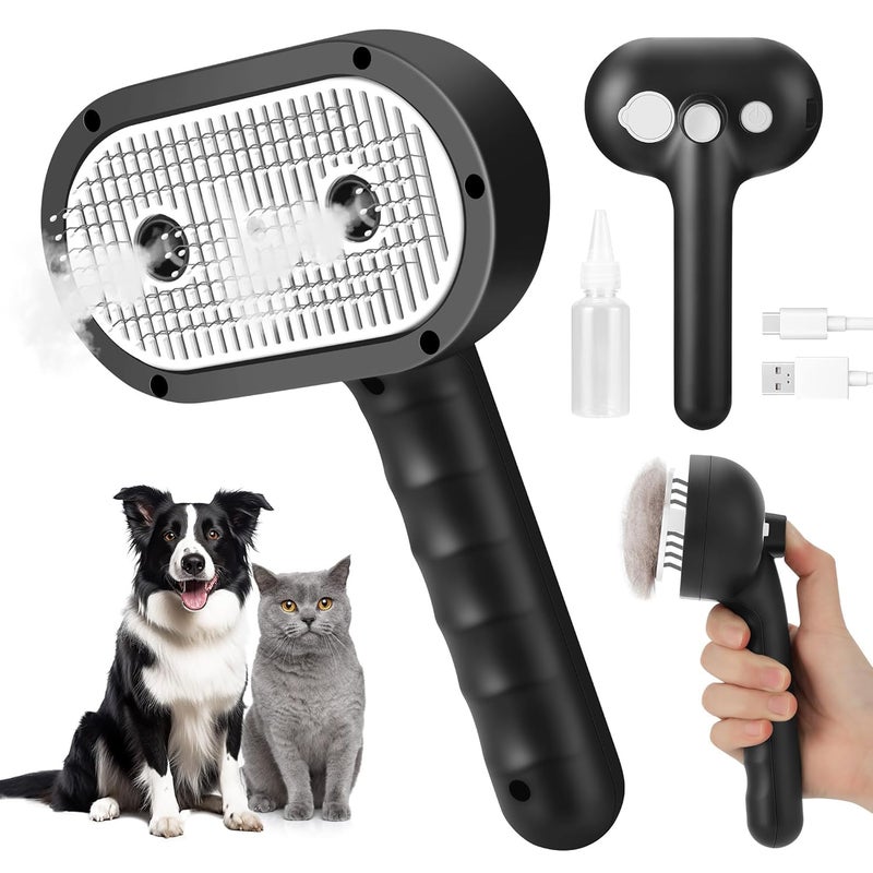ngfhf Cat Steam Brush for Grooming and Shedding for Long and Short Hair Pets Deshedding and Hair Removal tool for Dogs & Cats Self Cleaning 4 in 1 Massaging Pet Spray Spritz Defur Comb - Image 1