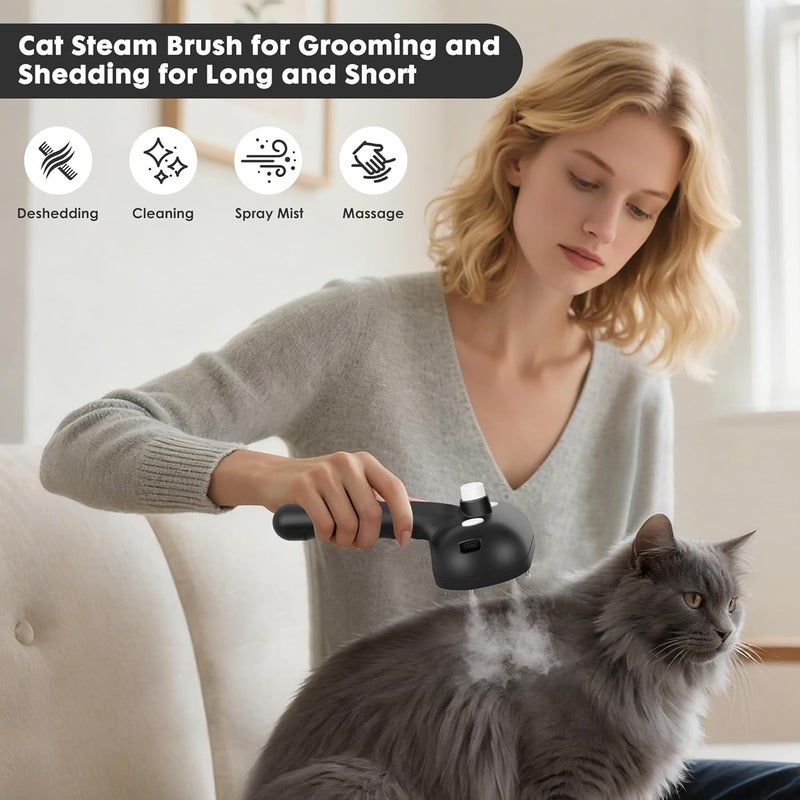 ngfhf Cat Steam Brush for Grooming and Shedding for Long and Short Hair Pets Deshedding and Hair Removal tool for Dogs & Cats Self Cleaning 4 in 1 Massaging Pet Spray Spritz Defur Comb - Image 2