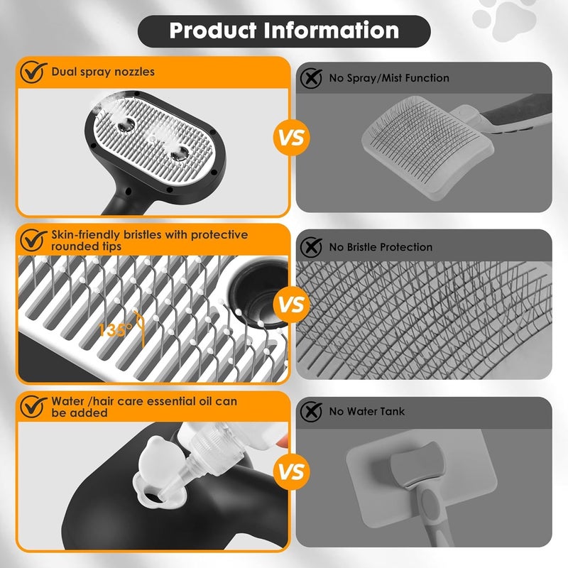 ngfhf Cat Steam Brush for Grooming and Shedding for Long and Short Hair Pets Deshedding and Hair Removal tool for Dogs & Cats Self Cleaning 4 in 1 Massaging Pet Spray Spritz Defur Comb - Image 4
