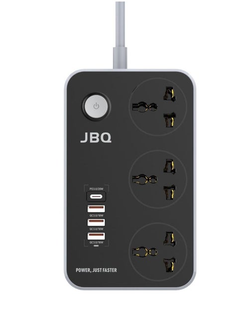 JBQ Multifunctional Extension Cord, 3 Socket with 2 USB, TYPE-C Power Outlets, Multi-Plug Power Strip for Office, Home, Kitchen