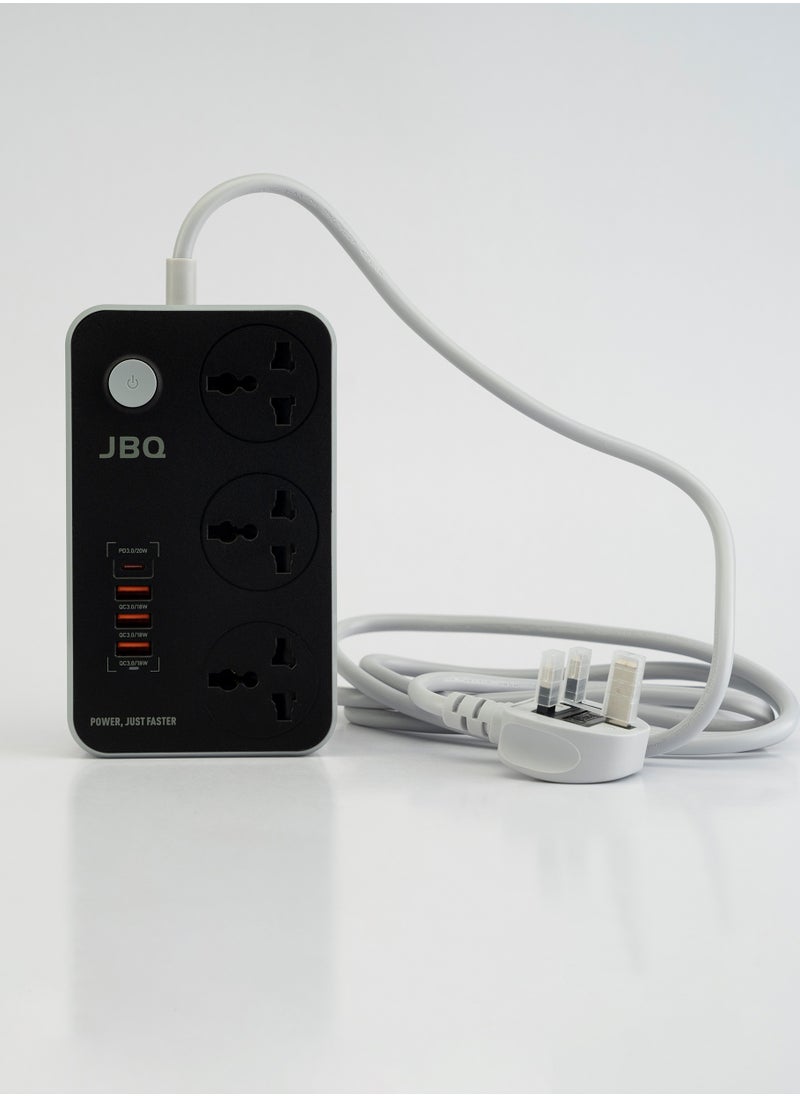 JBQ - JBQ Multifunctional Extension Cord, 3 Socket with 2 USB, TYPE-C Power Outlets, Multi-Plug Power Strip for Office, Home, Kitchen - Image 1