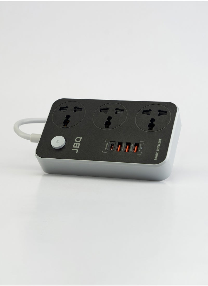 JBQ - JBQ Multifunctional Extension Cord, 3 Socket with 2 USB, TYPE-C Power Outlets, Multi-Plug Power Strip for Office, Home, Kitchen - Image 1