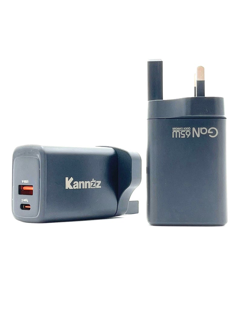 Kannzz 65W GaN USB C Wall Charger,Portable 65W USB C Dual Port Fast Charging Adapter for Phone and Laptop - Black - Image 5