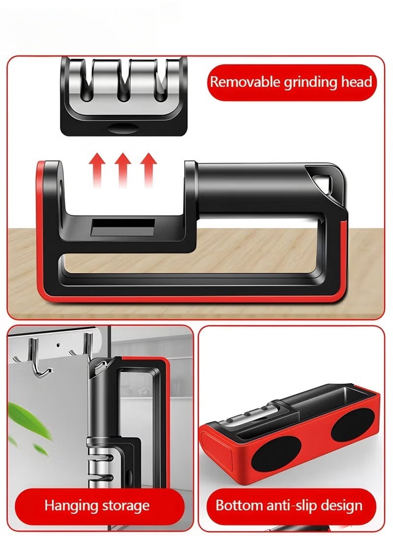 EETU Kitchen Knife Sharpener,Non-slip Base And Ergonomic Design,3-stage Detachable Knife Sharpener Helps Repair,Restore,Polish Blades And Cut-Resistant - Image 2