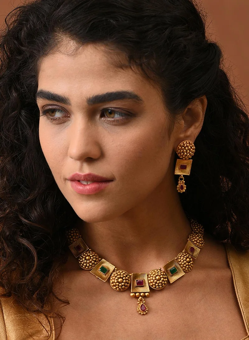 SOHI Pink Artificial Stones Studded Jewellery Set