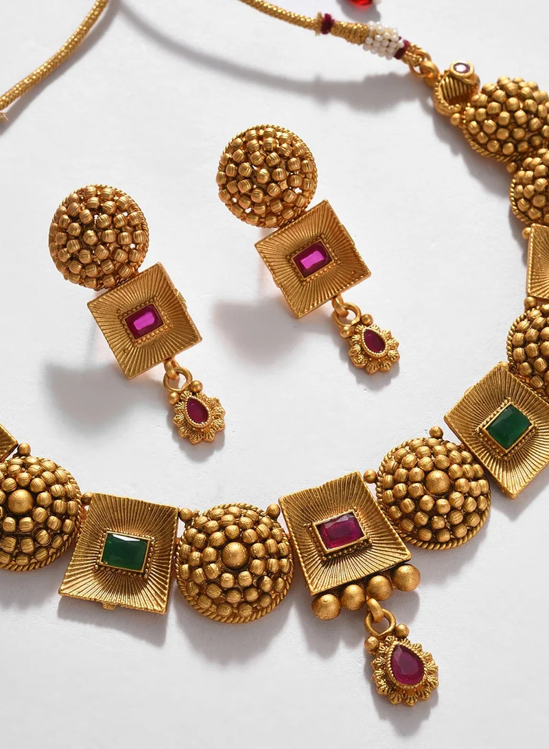 SOHI Pink Artificial Stones Studded Jewellery Set