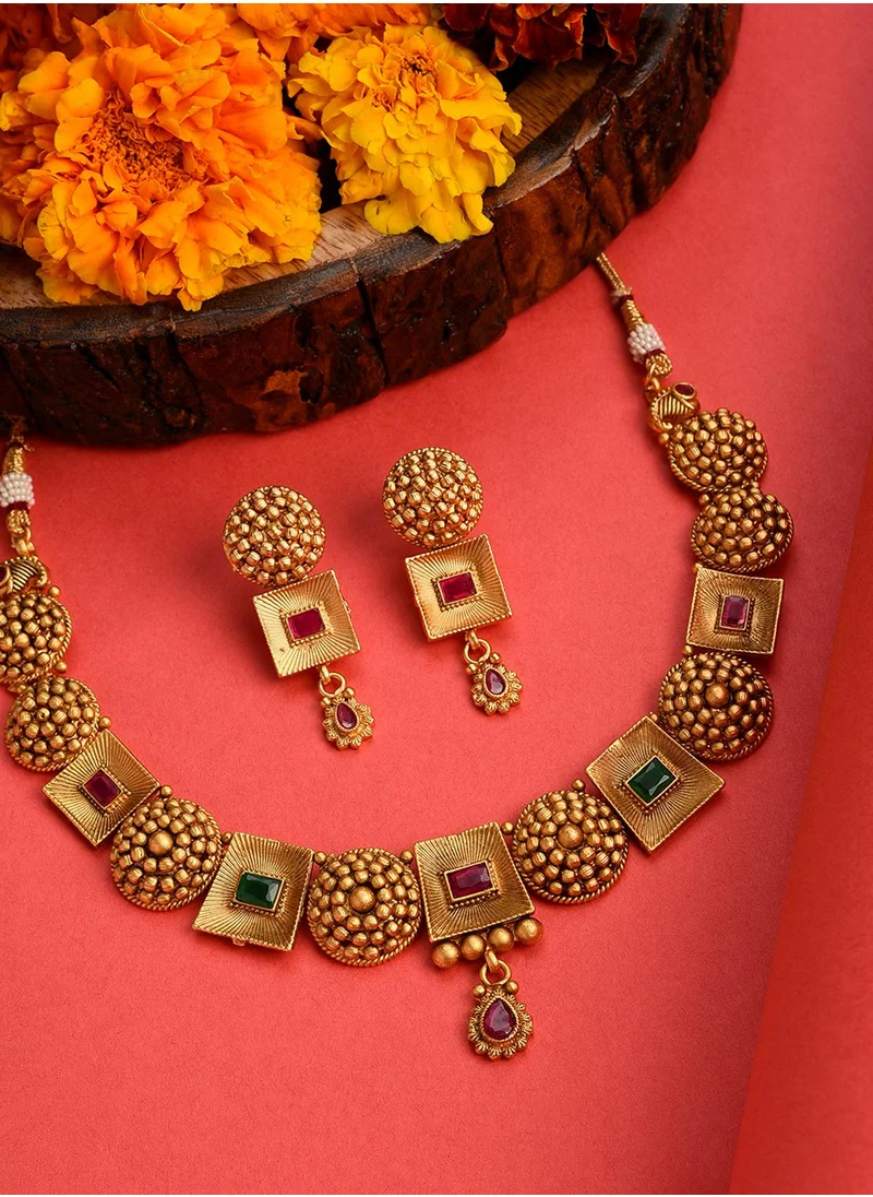 سوهي Pink Artificial Stones Studded Jewellery Set