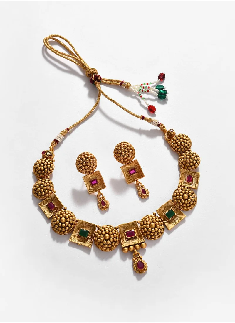 SOHI Pink Artificial Stones Studded Jewellery Set