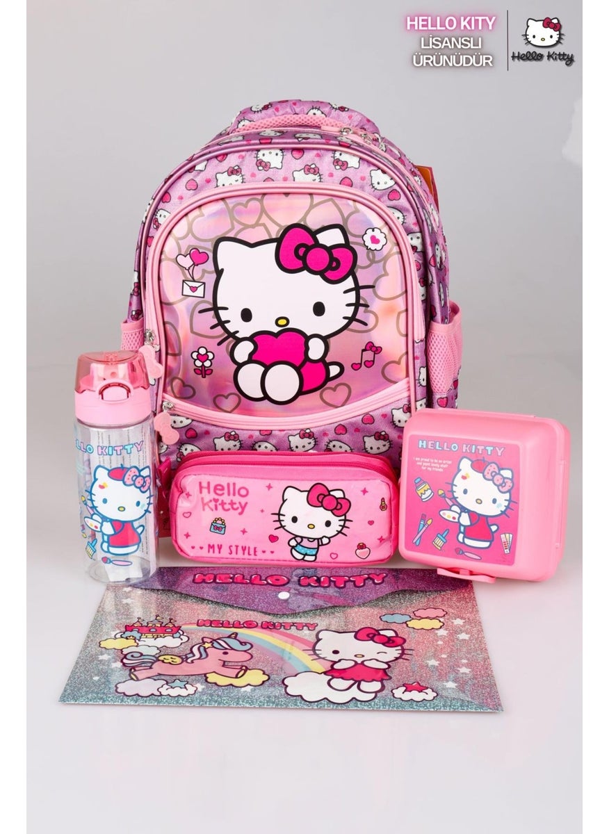 Hello Kitty مجموعة حقائب مدرسية جديدة مرخصة من عالم سباركلينغ الخاصة، حقيبة مدرسية وحقيبة أقلام، زجاجة ماء، صندوق غداء، مجموعة ملفات سنياب  - Image 2