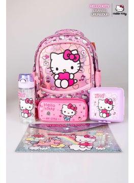 Hello Kitty New Season Licensed 's Sparkling World Special Collection School Bag and Pencil Bag Set, Water Bottle, Lunch Box, Snap File Set  - Image 1