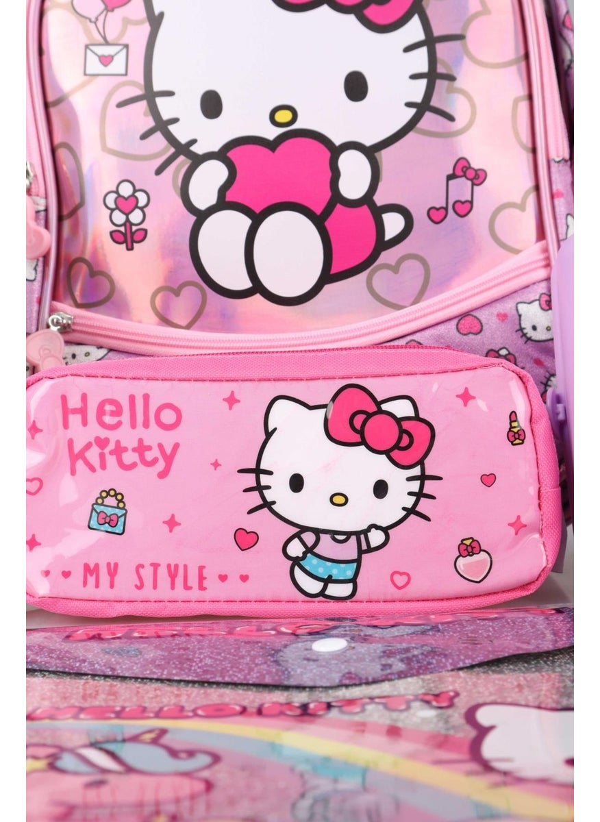 Hello Kitty مجموعة حقائب مدرسية جديدة مرخصة من عالم سباركلينغ الخاصة، حقيبة مدرسية وحقيبة أقلام، زجاجة ماء، صندوق غداء، مجموعة ملفات سنياب  - Image 4