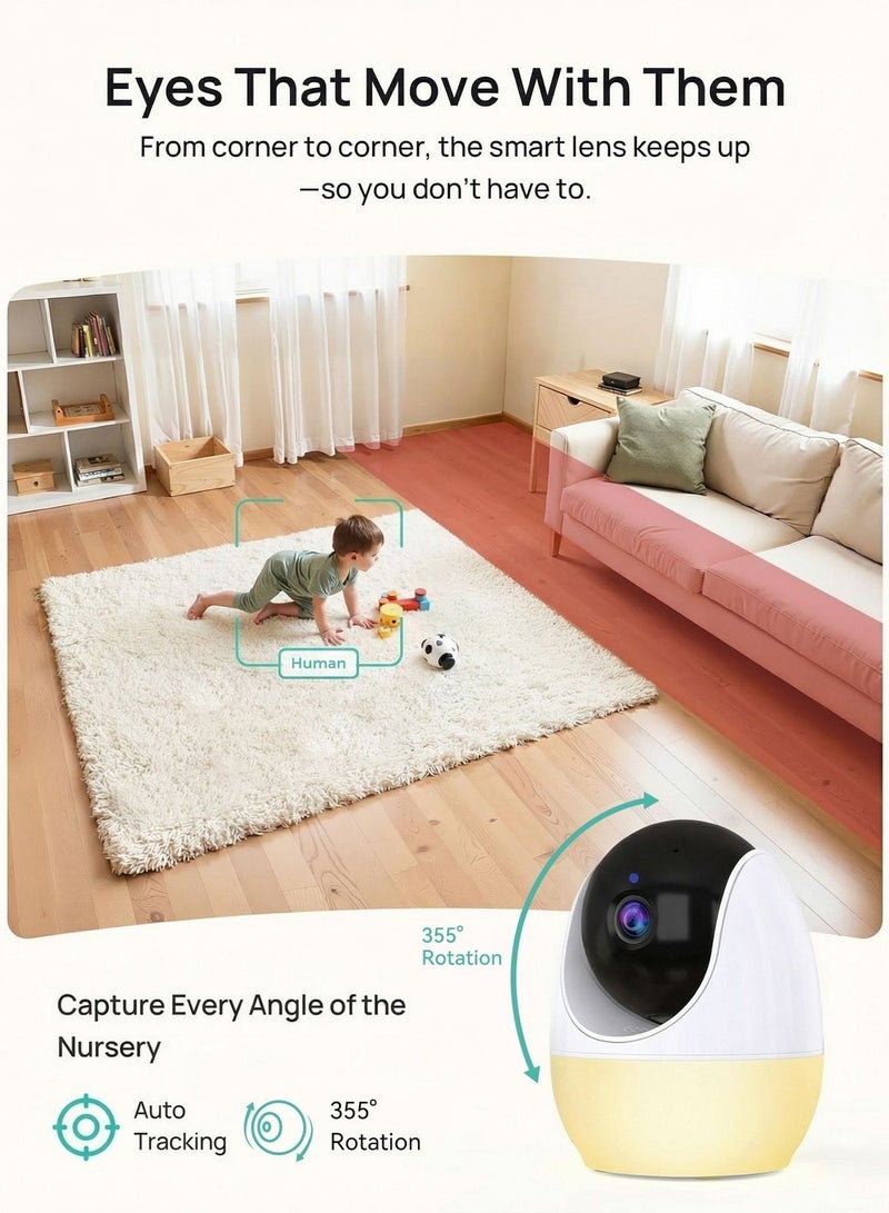ULHYC Baby Monitor with Camera and Audio, Smart Video Baby Monitor with Night Vision, 4.3" Screen, WiFi + 2.4G, Remote PTZ, Two-Way Audio, Cry Detection, Motion Alert, APP Control, Night Light, 13-Hour Battery – Ideal Gift for Parents - Image 2