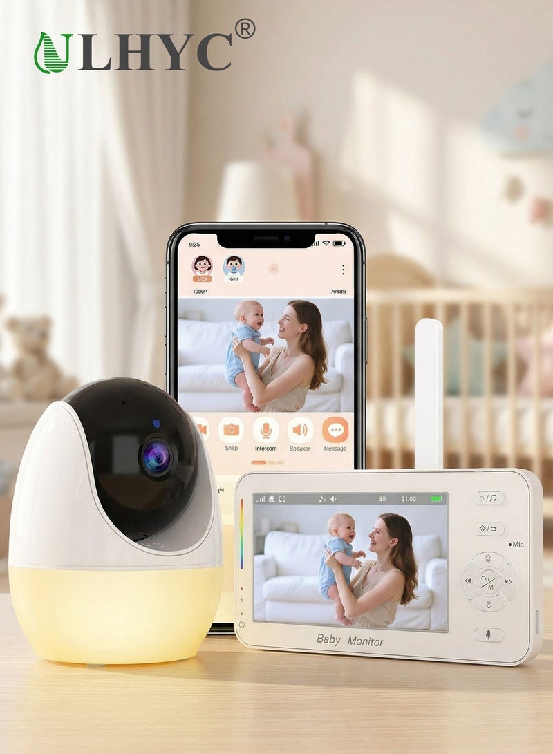 ULHYC Baby Monitor with Camera and Audio, Smart Video Baby Monitor with Night Vision, 4.3" Screen, WiFi + 2.4G, Remote PTZ, Two-Way Audio, Cry Detection, Motion Alert, APP Control, Night Light, 13-Hour Battery – Ideal Gift for Parents - Image 1