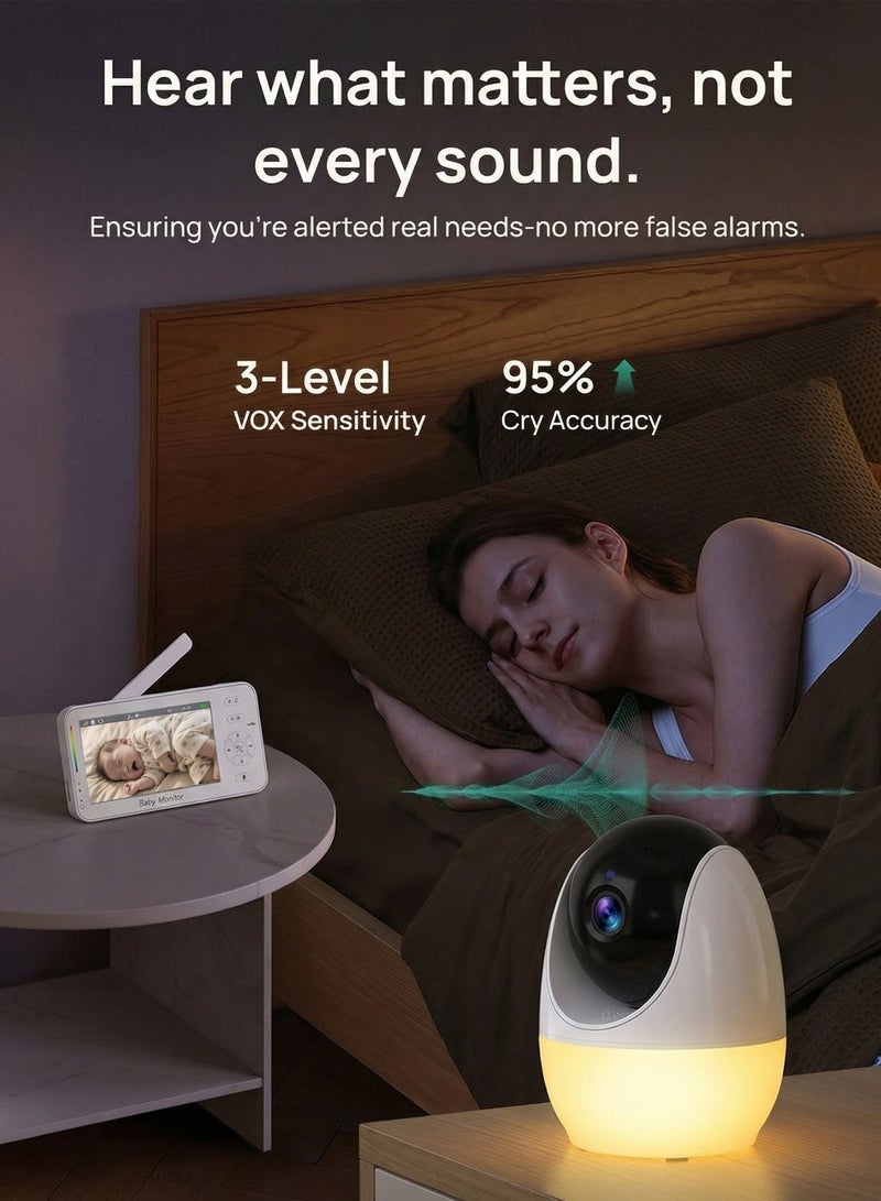 ULHYC Baby Monitor with Camera and Audio, Smart Video Baby Monitor with Night Vision, 4.3" Screen, WiFi + 2.4G, Remote PTZ, Two-Way Audio, Cry Detection, Motion Alert, APP Control, Night Light, 13-Hour Battery – Ideal Gift for Parents - Image 4