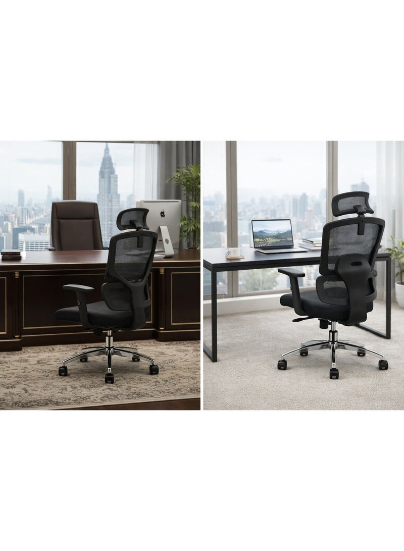 FURALUX Ergonomic Mesh Office Chair with Adjustable Headrest & Lumbar Support, 2D Adjustable Armrests, Breathable High Back Computer Desk Chair with Recline Function, Height Adjustment & Heavy-Duty Metal Base – Black - Image 2