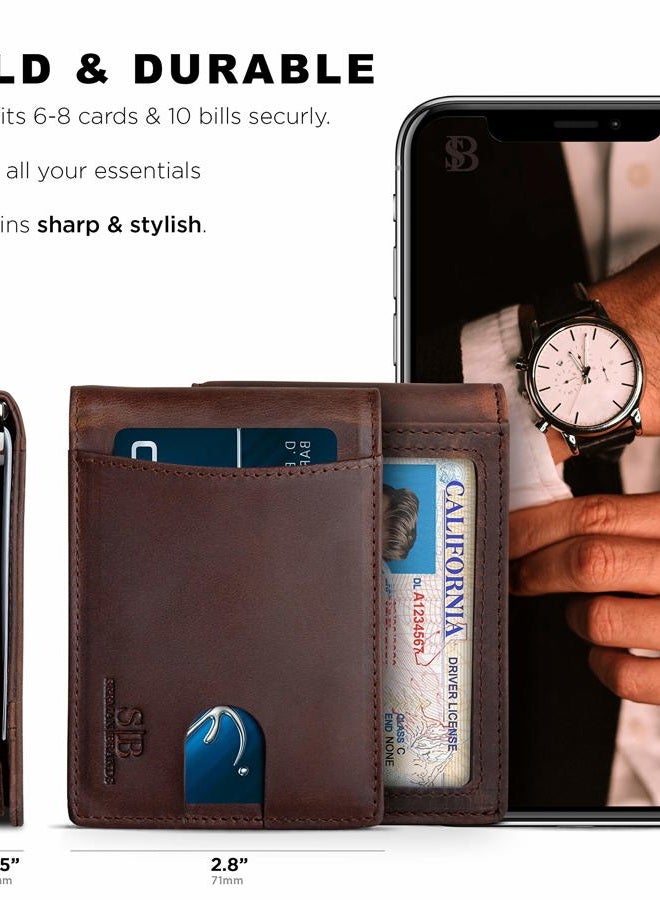 SERMAN BRANDS RFID Blocking Slim Bifold Genuine Leather Minimalist Front Pocket Wallets for Men with Money Clip Thin Gift, A. Texas Brown 1.s, Slim - Image 5