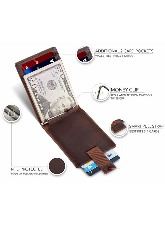 SERMAN BRANDS RFID Blocking Slim Bifold Genuine Leather Minimalist Front Pocket Wallets for Men with Money Clip Thin Gift, A. Texas Brown 1.s, Slim - Image 3