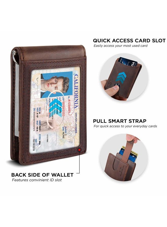 SERMAN BRANDS RFID Blocking Slim Bifold Genuine Leather Minimalist Front Pocket Wallets for Men with Money Clip Thin Gift, A. Texas Brown 1.s, Slim - Image 4