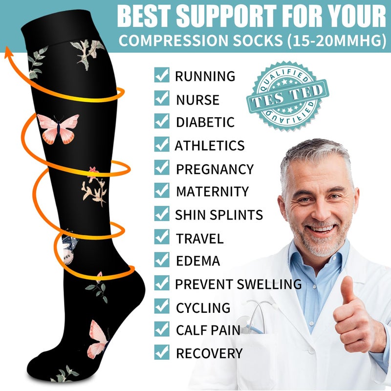 Laite Hebe Compression Socks for Women & Men Circulation(6 pairs)-Graduated Supports Socks for Running, Athletic Sports - Image 5