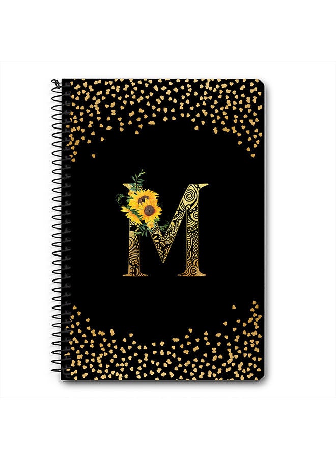 Stylizedd Designer A5 Spiral Notebook Memo Notepad Journal - Custom Monogram Initial Letter Mandala Floral Pattern Alphabet - M - Black  - Image 1