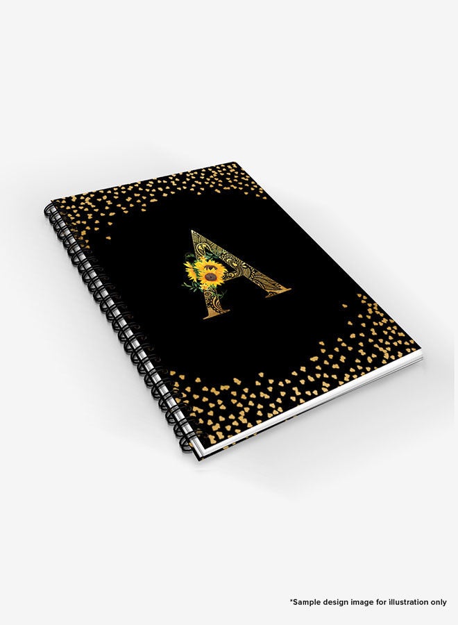 Stylizedd Designer A5 Spiral Notebook Memo Notepad Journal - Custom Monogram Initial Letter Mandala Floral Pattern Alphabet - M - Black  - Image 3