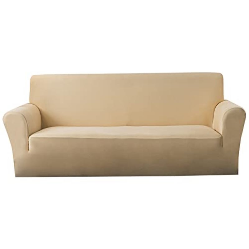 Soft Sofa Cover, 1/2/3/4 Seater Full Cover Sofa Protective Cover, All Seasons, with Non-slip Foam Stick 3 Seater, Beige - Image 1