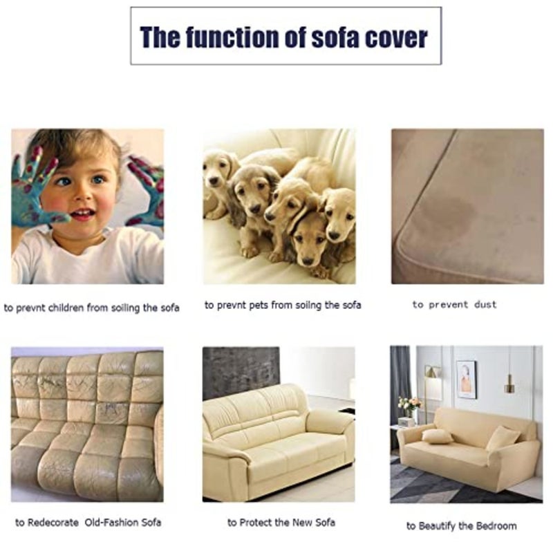 Soft Sofa Cover, 1/2/3/4 Seater Full Cover Sofa Protective Cover, All Seasons, with Non-slip Foam Stick 3 Seater, Beige - Image 4