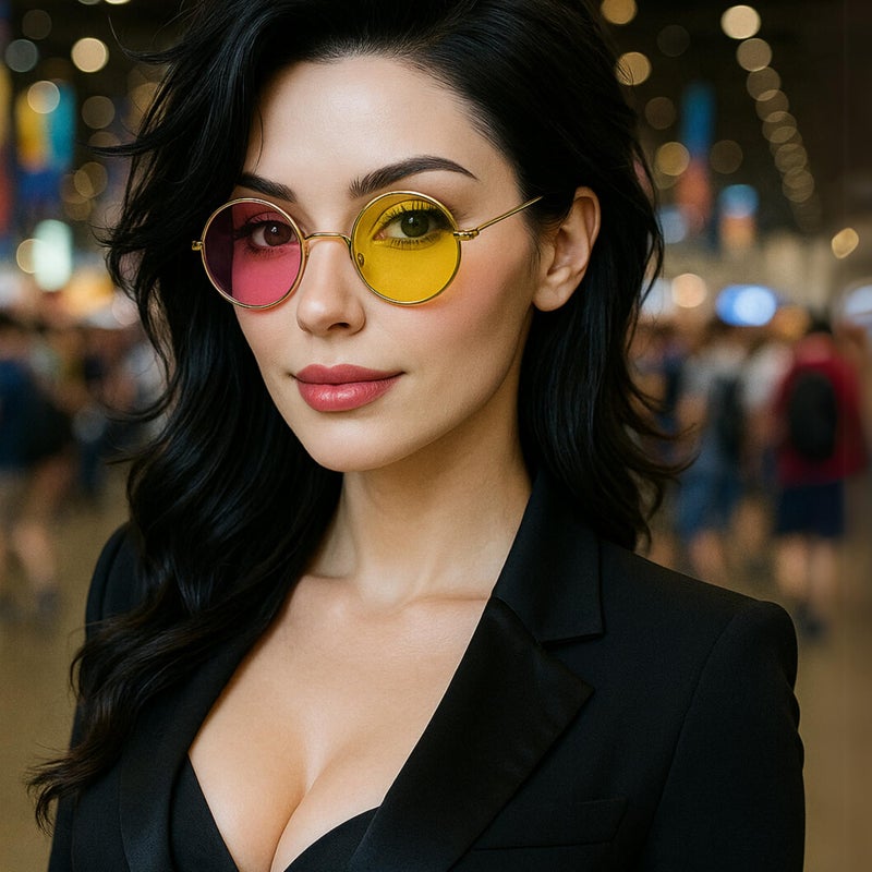 ASVP Shop Spamton Pink & Yellow Round Circle Sunglasses Deltarune Cosplay Halloween Costume Glasses - Image 2