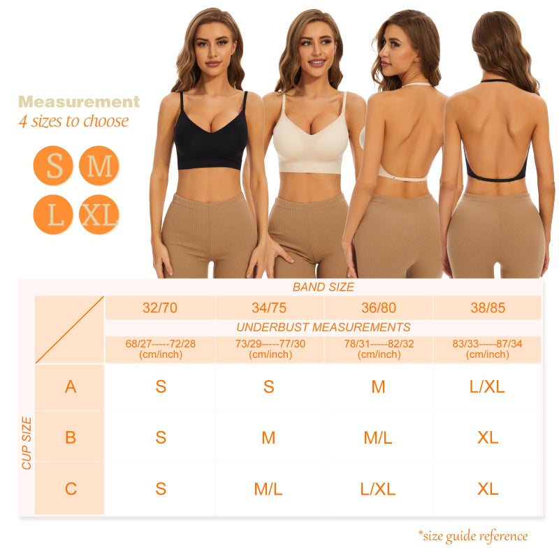 ForBaysy Low Back Bra for Women Wirefree Seamless Backless Multiway Straps Convertible Halter Bra with Padded Removeable Beige - Image 4