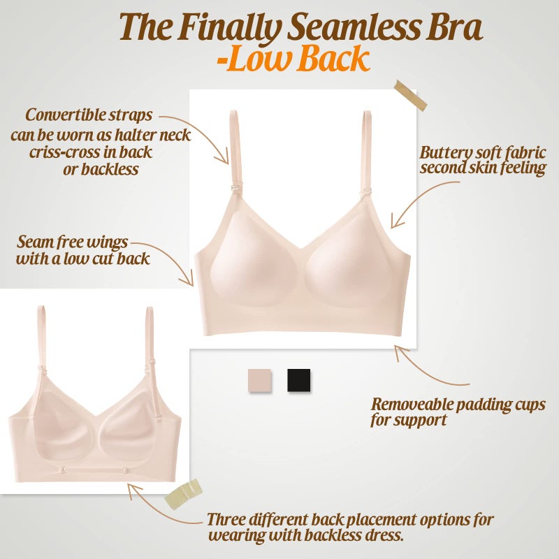 ForBaysy Low Back Bra for Women Wirefree Seamless Backless Multiway Straps Convertible Halter Bra with Padded Removeable Beige - Image 5