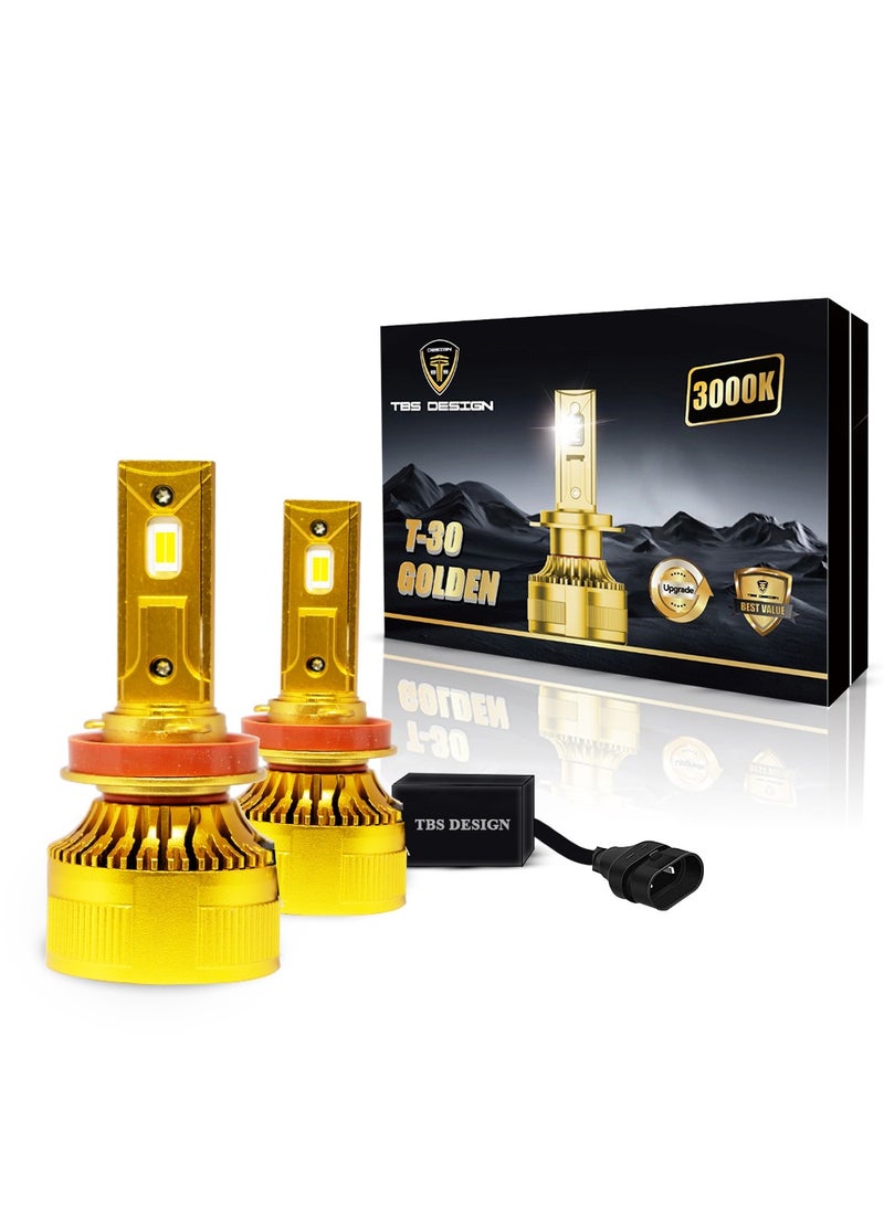 TBS DESIGN T30 Golden LED Headlights 80W Per Bulb with 8000LM 4300K Natural Yellow Color Long-Lasting LED Upgrade Waterproof, Easy Fit Superior Brightness and Safe Night Driving - Image 1