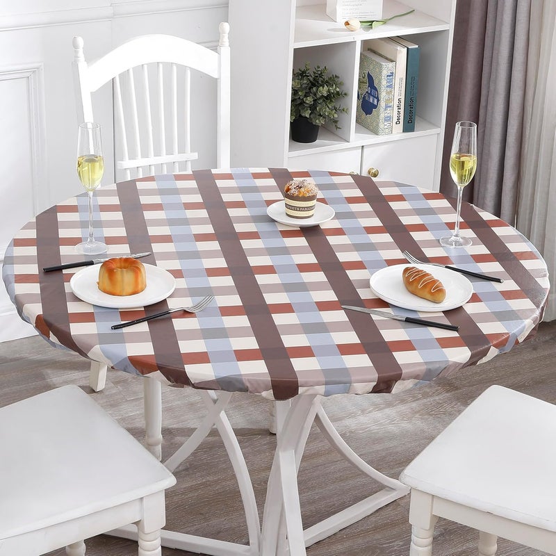 Walrus Round Vinyl Fitted Tablecloth with Flannel Backing Elastic Edge Design Table Cover Waterproof Oil-Proof PVC Table Cloth Stain-Resistant Best for 45"-56" Round - Image 4