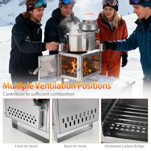 LAMA Folding Wood Burning Stove Stainless Steel Camping Tent Stove, Portable Wood Stove with Storage Bag, Lightweight Wood Burning Stove for Cooking,Ice Fishing,Hunting,Hiking,Boiling Water,Silver - Image 5