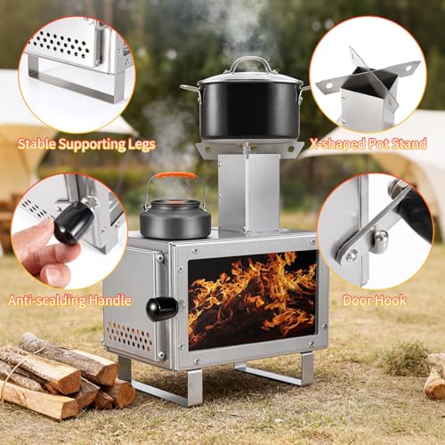 LAMA Folding Wood Burning Stove Stainless Steel Camping Tent Stove, Portable Wood Stove with Storage Bag, Lightweight Wood Burning Stove for Cooking,Ice Fishing,Hunting,Hiking,Boiling Water,Silver - Image 4