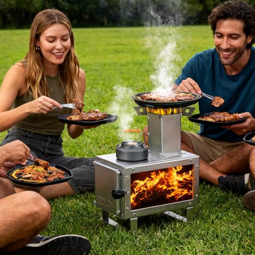 LAMA Folding Wood Burning Stove Stainless Steel Camping Tent Stove, Portable Wood Stove with Storage Bag, Lightweight Wood Burning Stove for Cooking,Ice Fishing,Hunting,Hiking,Boiling Water,Silver - Image 3