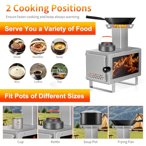 LAMA Folding Wood Burning Stove Stainless Steel Camping Tent Stove, Portable Wood Stove with Storage Bag, Lightweight Wood Burning Stove for Cooking,Ice Fishing,Hunting,Hiking,Boiling Water,Silver - Image 2