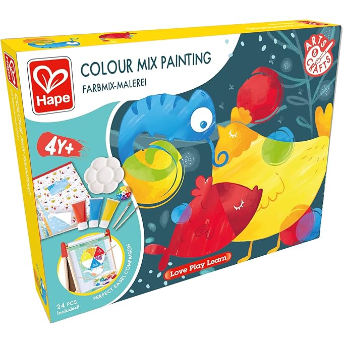 هيب Color Mix Painting - الأنشطة والمستلزمات الفنية للأطفال مع مجموعة الطلاء والفرش الفنية ولوحة الطلاء وعجلة الألوان ومشبك الموثق وكتاب الأنشطة A3 - مجموعة فنية للأطفال من سن 4 سنوات فما فوق