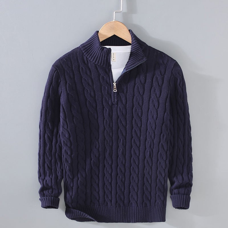 8509 autumn and winter new mens warm thick needle turtleneck sweater men twist twist half turtleneck independent station cross-border Amazon denim blue  - Image 4